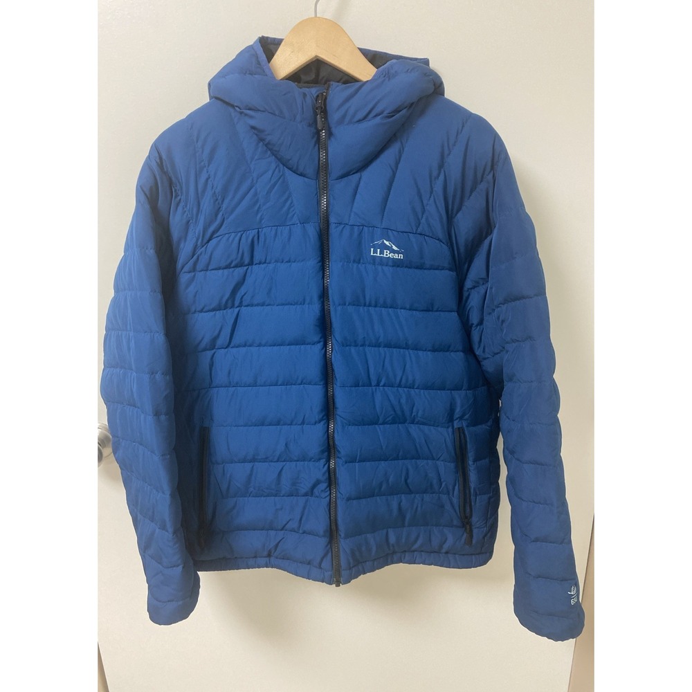LL Bean 650 Down Puffer Jacket Mens Large Dark Blue Outdoor Hooded Downtex L